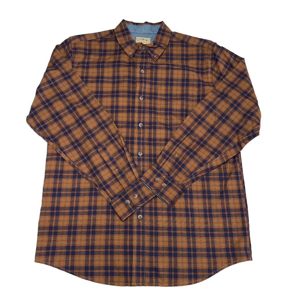 Blue Mountain Mens Brown Plaid Long Sleeve Flannel Size‎ Medium New